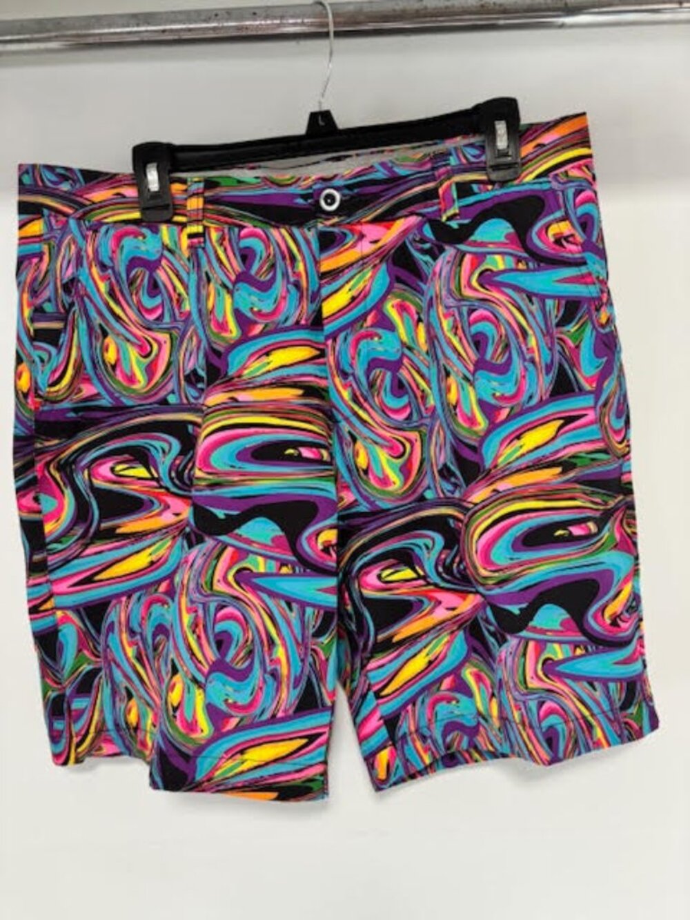 Hreski Men's Golf Shorts 36 Multicolor Abstract Stretch Performance Flat Front - Picture 2 of 6